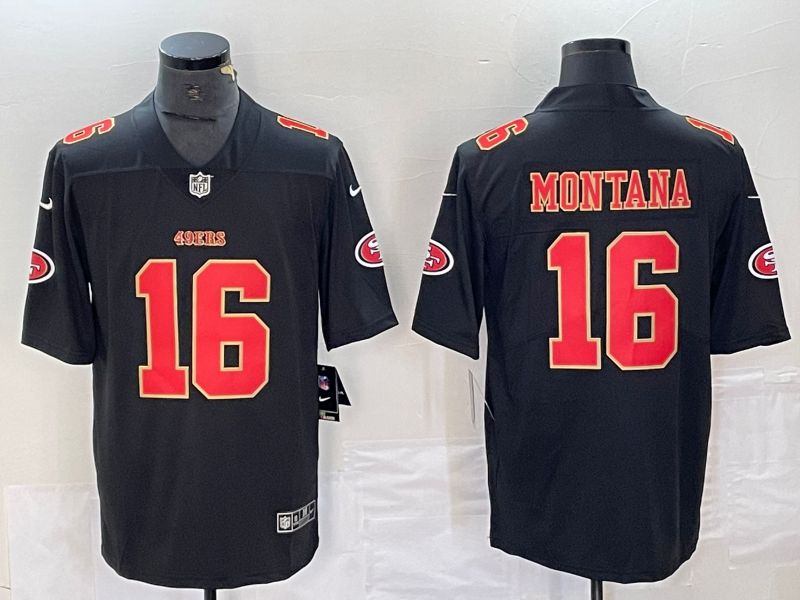 Men San Francisco 49ers #16 Montana Black 2023 Nike Vapor Limited NFL Jersey style 1